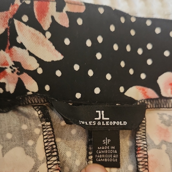 Jules & Leopold Black Polka Dot Pants with Pink Floral Accents Sz SM - Picture 2 of 13